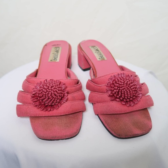 Vintage 90s pink strappy flower brooch heeled mule sandals 9 - Picture 2 of 5